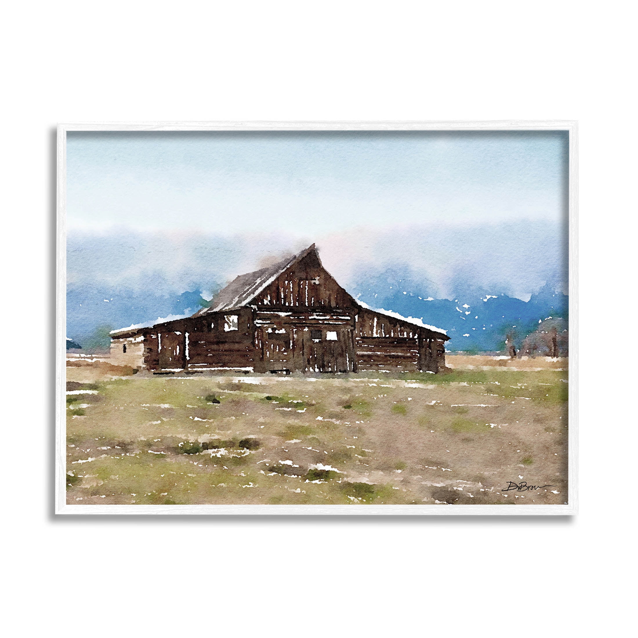 Rural Countryside Cabin Landscape Landscape Painting White Framed Art Print Wall Art