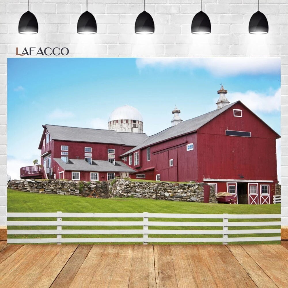 Rural Countryside Photography Backdrop Country Farm House Yard Red Barn ...