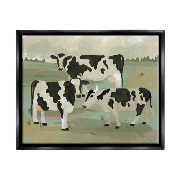 Rural Cows Grazing Trio Animals & Insects Graphic Art Jet Black Framed Art Print Wall Art