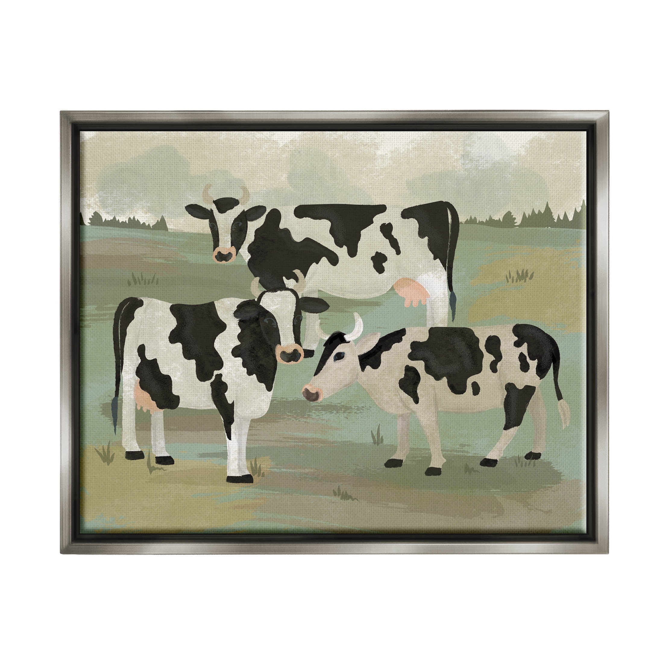 Rural Cows Grazing Trio Animals & Insects Graphic Art Luster Gray Framed Art Print Wall Art
