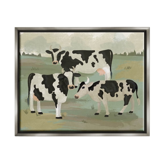 Rural Cows Grazing Trio Animals & Insects Graphic Art Luster Gray Framed Art Print Wall Art