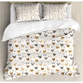 thumbnail image 1 of Rural Duvet Cover Set, Chickens and Chicks Feathers Animals Rooster Cartoon Agricultural Setting, Decorative 3 Piece Bedding Set with 2 Pillow Shams, Calking Size, Cinnamon and Apricot, by Ambesonne, 1 of 3