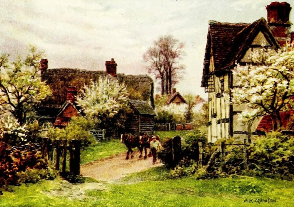 Rural England 1912 Farmhouse Welford on Avon Canvas Art - Alfred Quinton (18 x 24)