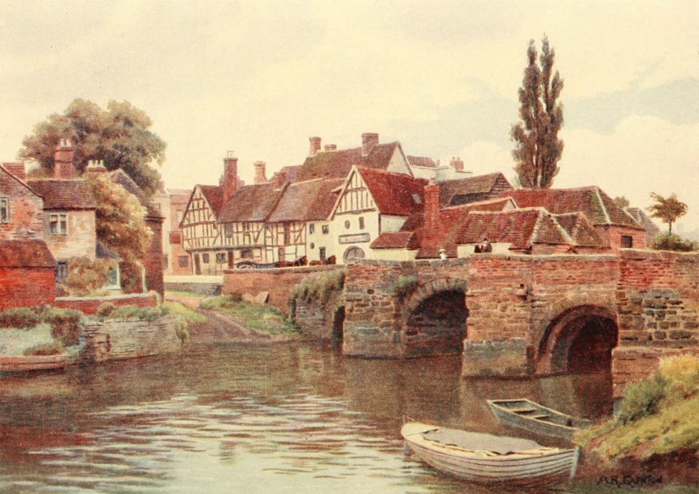 Rural England 1912 Old Bridge Tewkesbury Canvas Art - Alfred Quinton (18 x 24)