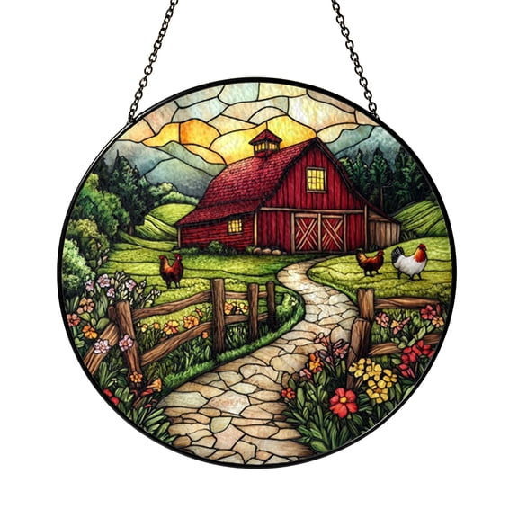 Rural Farm Barn Stained Glass Window Decor Panel