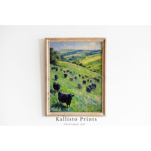 Rural Farm Landscape Print Poster, Cattle Grazing Field Wall Art, Countryside Impressionist , Green Pasture Artwork, Size 12x18 UNFFRAMED F03.1.6l1863