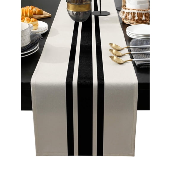 Rural Farmhouse Black Line Stripes tablecloth for Indoor Outdoor Parties/Ceremony, 33*183cm