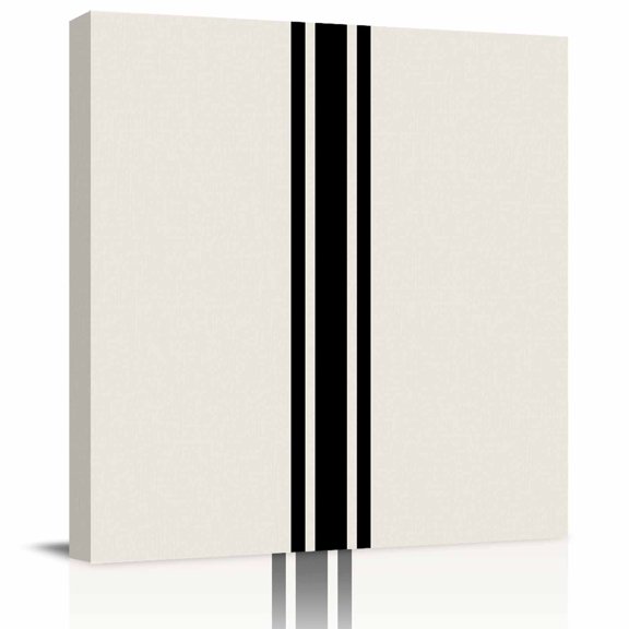 Rural Farmhouse Black Stripe Canvas Artwork Painting Art, Abstract Retro Line Square Framed Wall Decorations Prints Picture for Bedroom Kitchen Living Room, 12x12 in