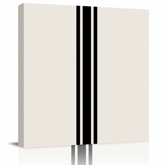 Rural Farmhouse Black Stripe Canvas Artwork Painting Art, Abstract Retro Line Square Framed Wall Decorations Prints Picture for Bedroom Kitchen Living Room, 8x8 in