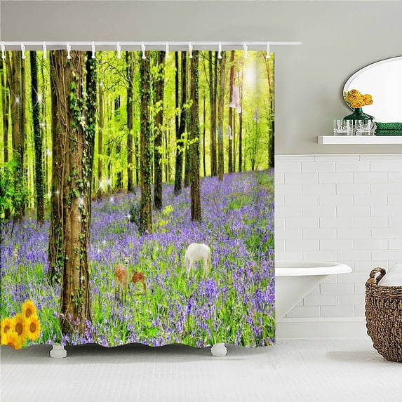 Rural Flower Natural Scenery Printed Fabric Shower Curtains Bathroom Curtain Waterproof Products Home Decor with 12
