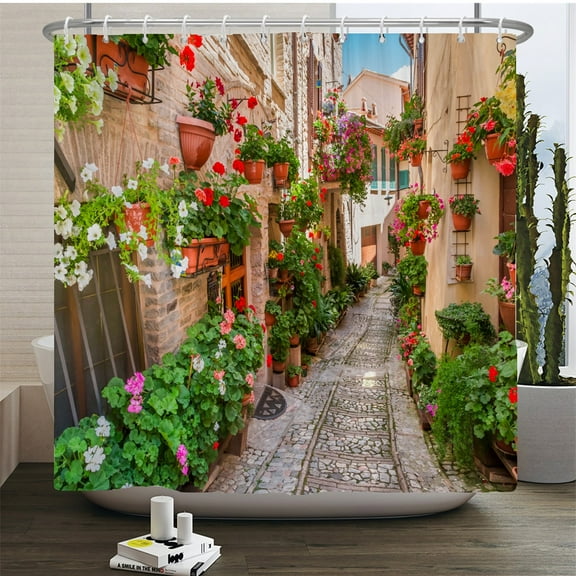 Rural Flowers European Garden Shower Curtain Bathroom Waterproof 3d Printed Bath Curtains With 12 Polyester Cloth