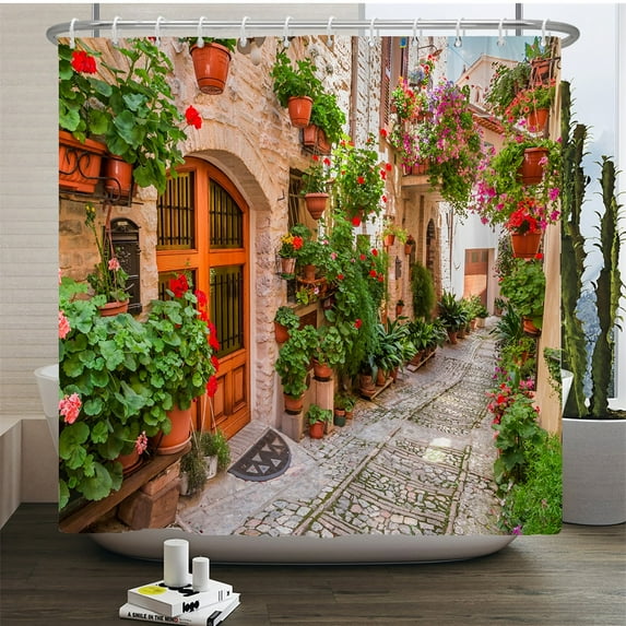Rural Flowers European Garden Shower Curtain Bathroom Waterproof 3d Printed Bath Curtains With 12 Polyester Cloth