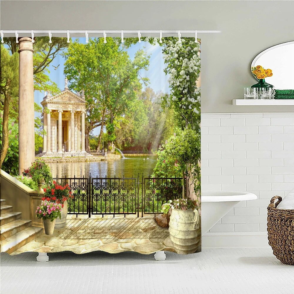 Rural Flowers European Garden Shower Curtain Bathroom Waterproof 3d ...