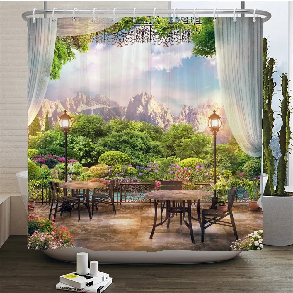 Rural Flowers European Garden Shower Curtain Bathroom Waterproof 3d ...