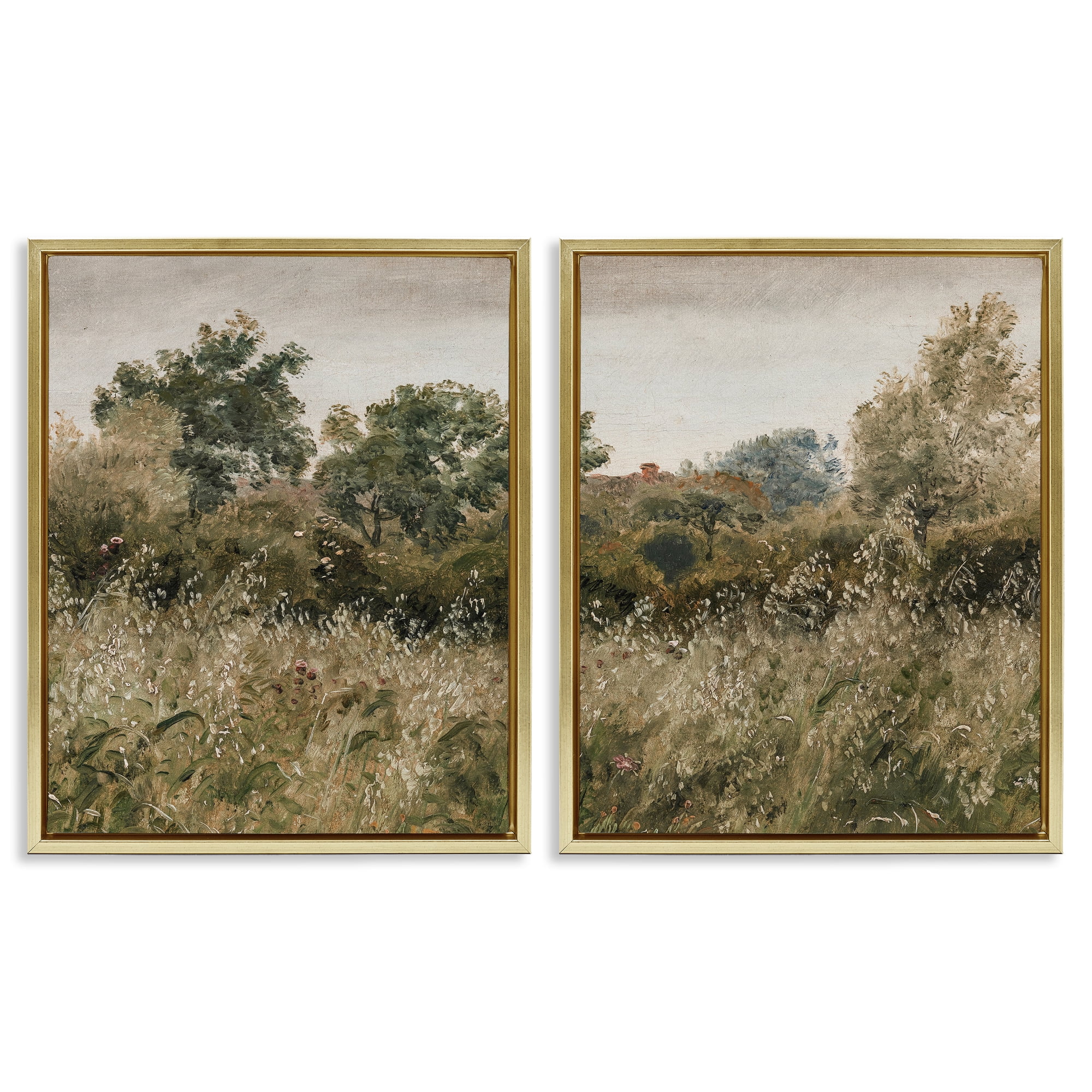Rural Foliage Thicket 2 Piece Gold Framed Floater Canvas Set, design by Lettered and Lined