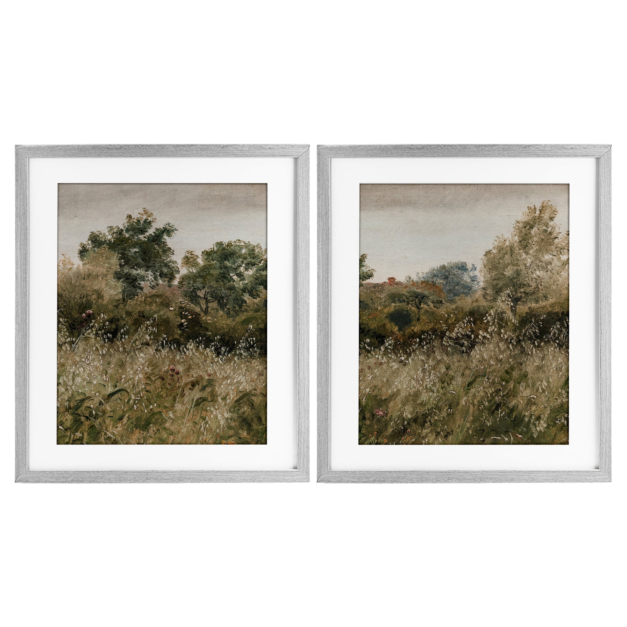 Rural Foliage Thicket 2 Piece Gray Framed Print Under Glass Set, design by Lettered and Lined