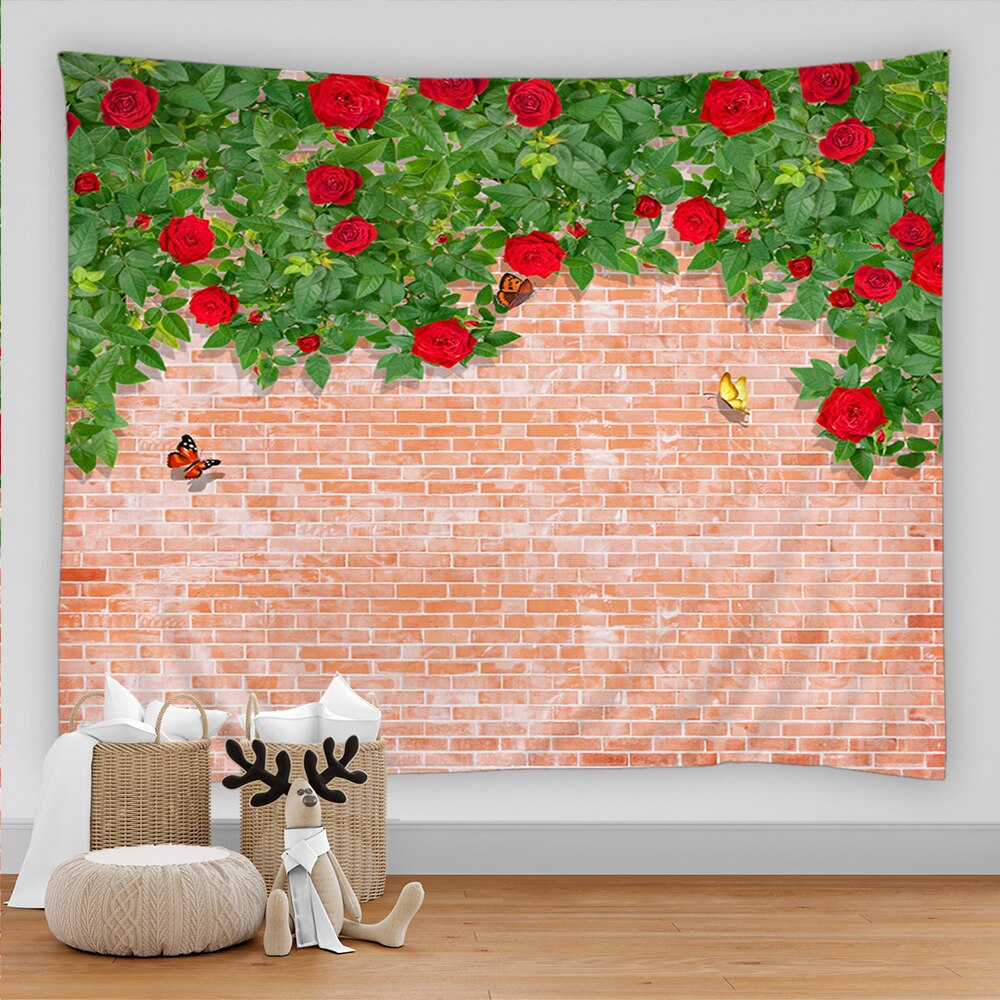 Rural Garden Scenery Tapestry Flower Butterfly Green Plant Wall Hanging