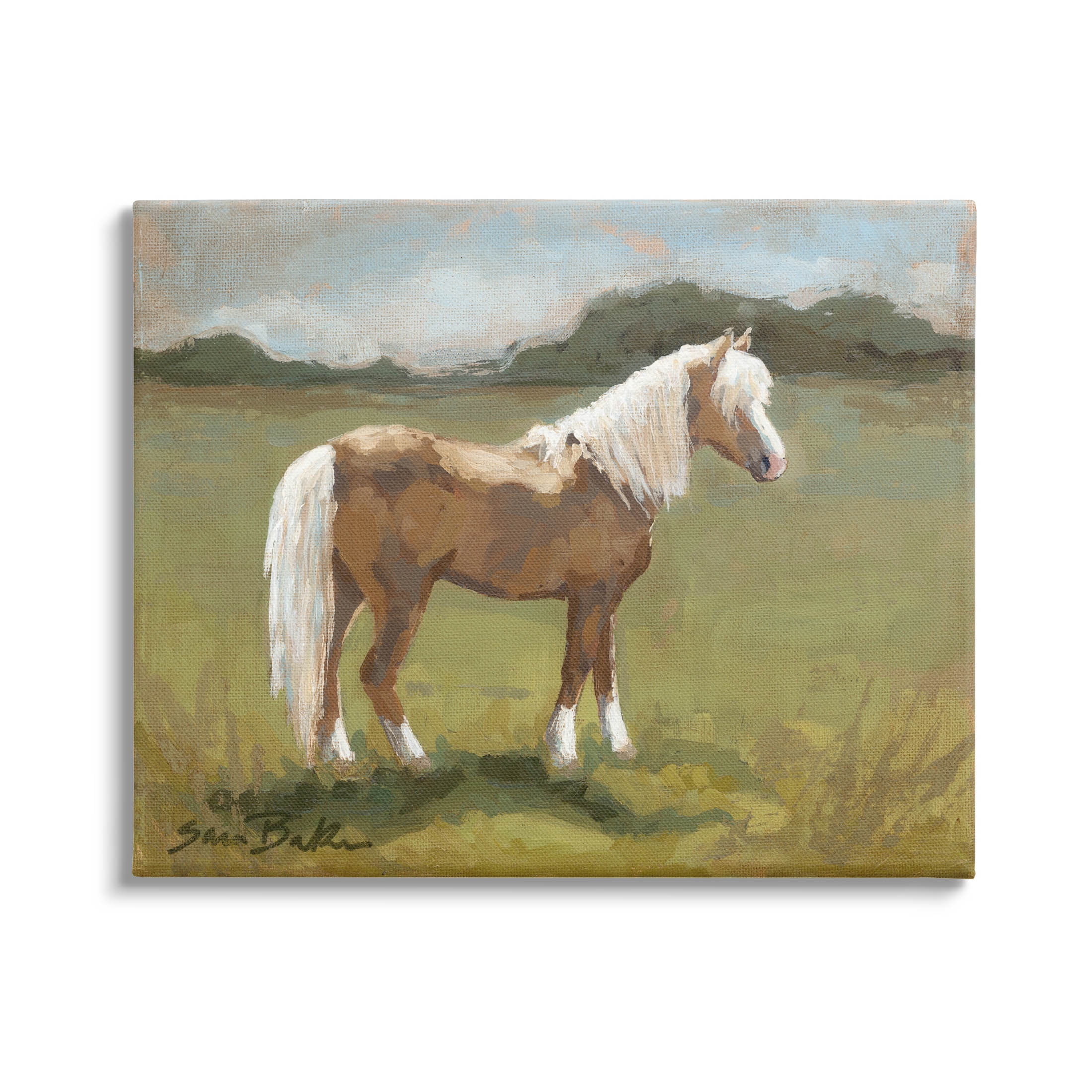 Rural Horse Countryside Landscape Animals & Insects Painting Gallery Wrapped Canvas Print Wall Art