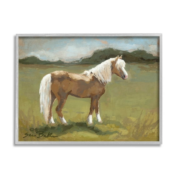 Rural Horse Countryside Landscape Animals & Insects Painting Gray Framed Art Print Wall Art