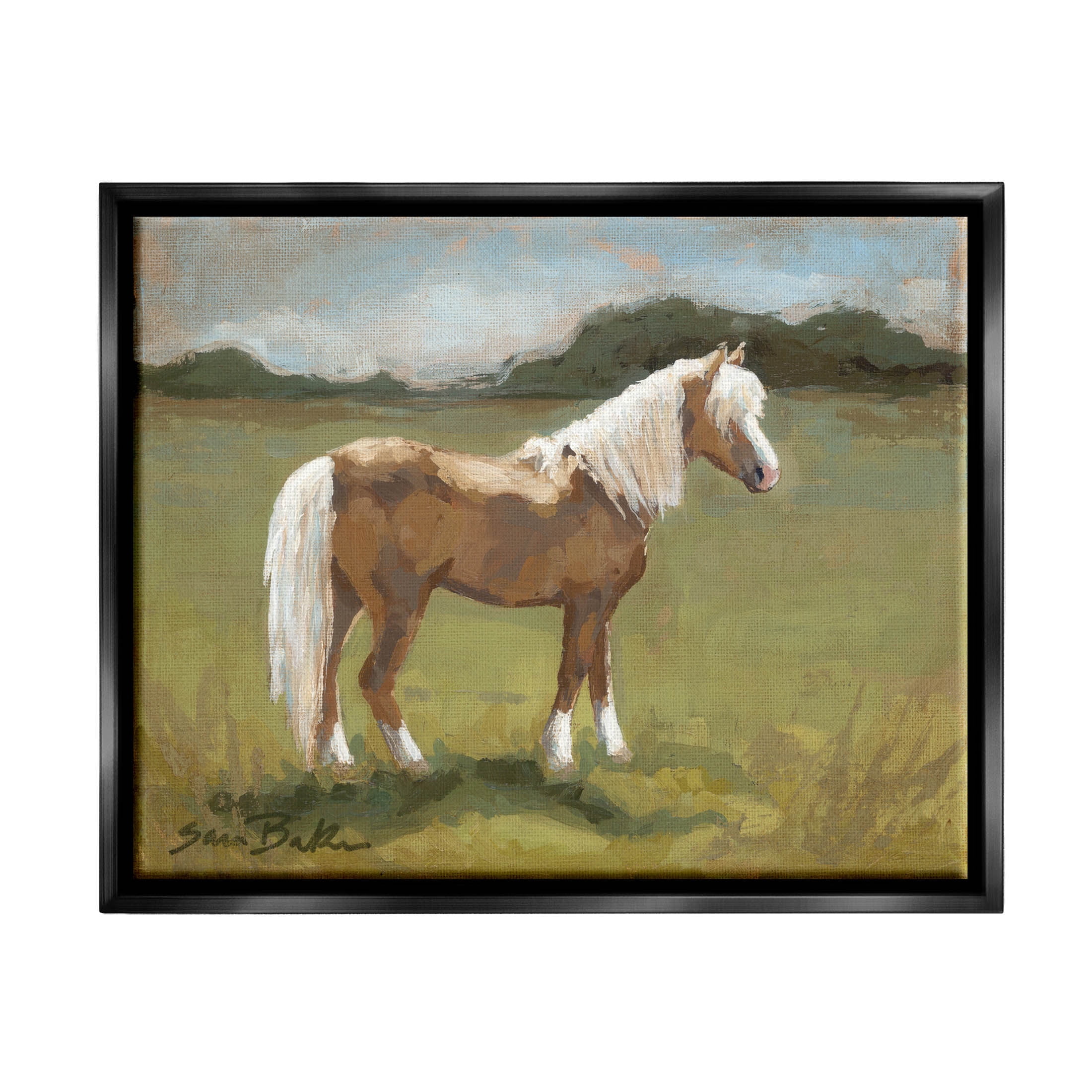 Rural Horse Countryside Landscape Animals & Insects Painting Jet Black Framed Art Print Wall Art