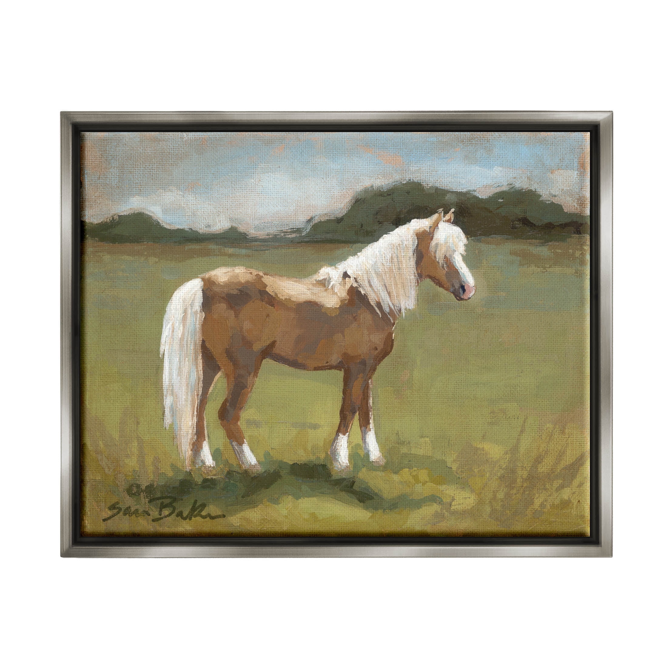 Rural Horse Countryside Landscape Animals & Insects Painting Luster Gray Framed Art Print Wall Art