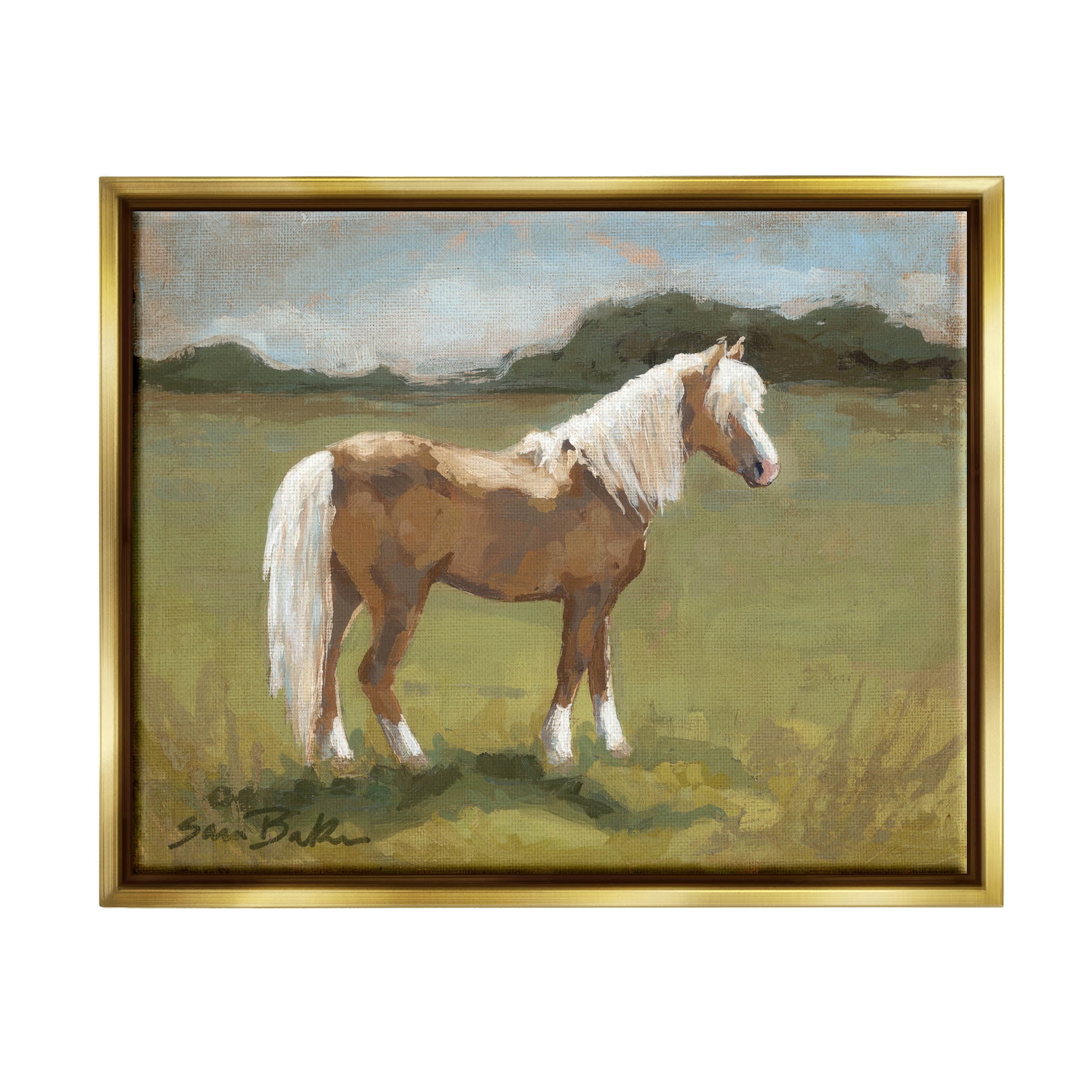 Rural Horse Countryside Landscape Animals & Insects Painting Metallic Gold Framed Art Print Wall Art