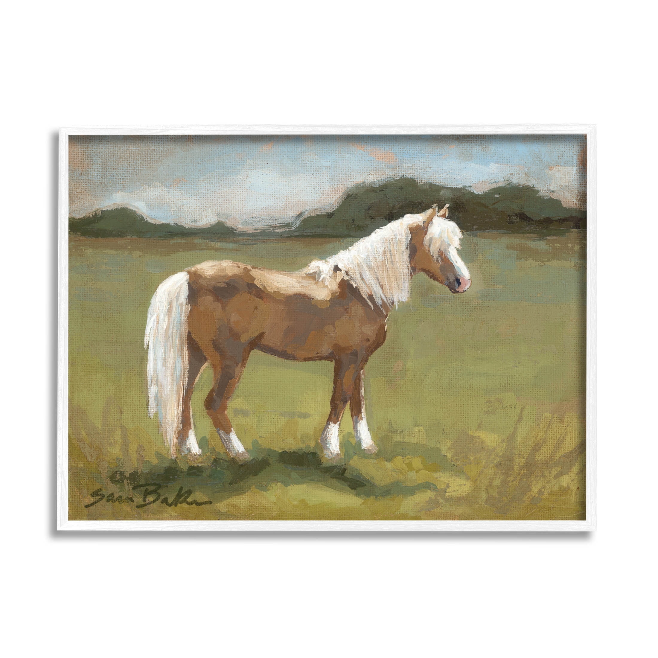 Rural Horse Countryside Landscape Animals & Insects Painting White Framed Art Print Wall Art