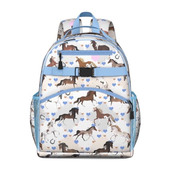 Rural Horse Lovers Toddler Backpack Featuring Unicorn and Wild Horse Print with Colorful Flowers