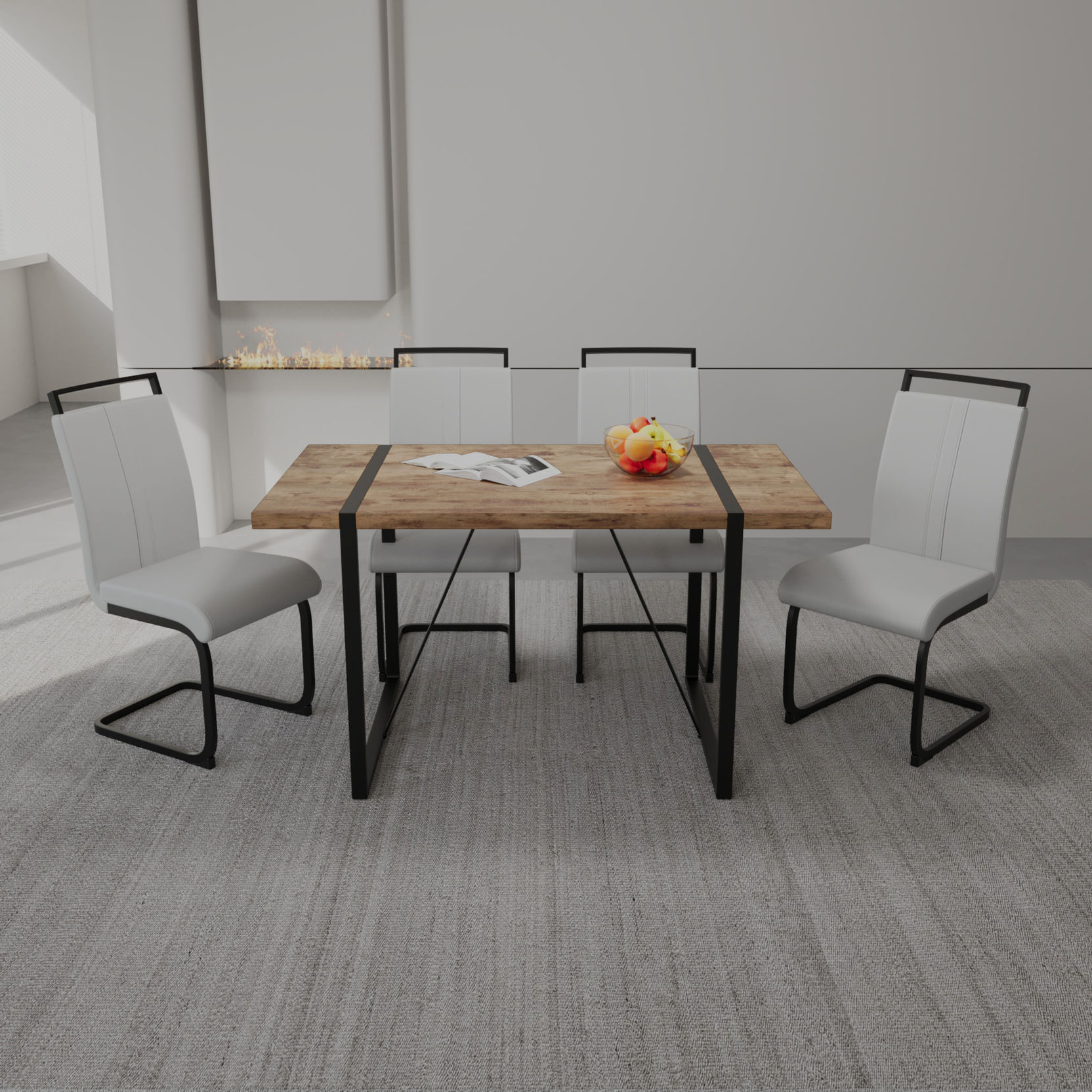 Rural Industrial Style Dining Table with Flat Surface / Sturdy Chairs ...