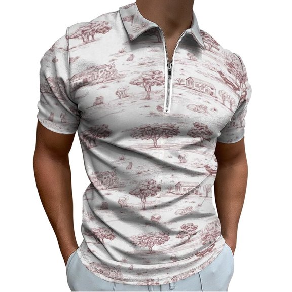 Rural Landscape Men Zipper T-shirt Summer Casual Short Sleeve T-shirt Top