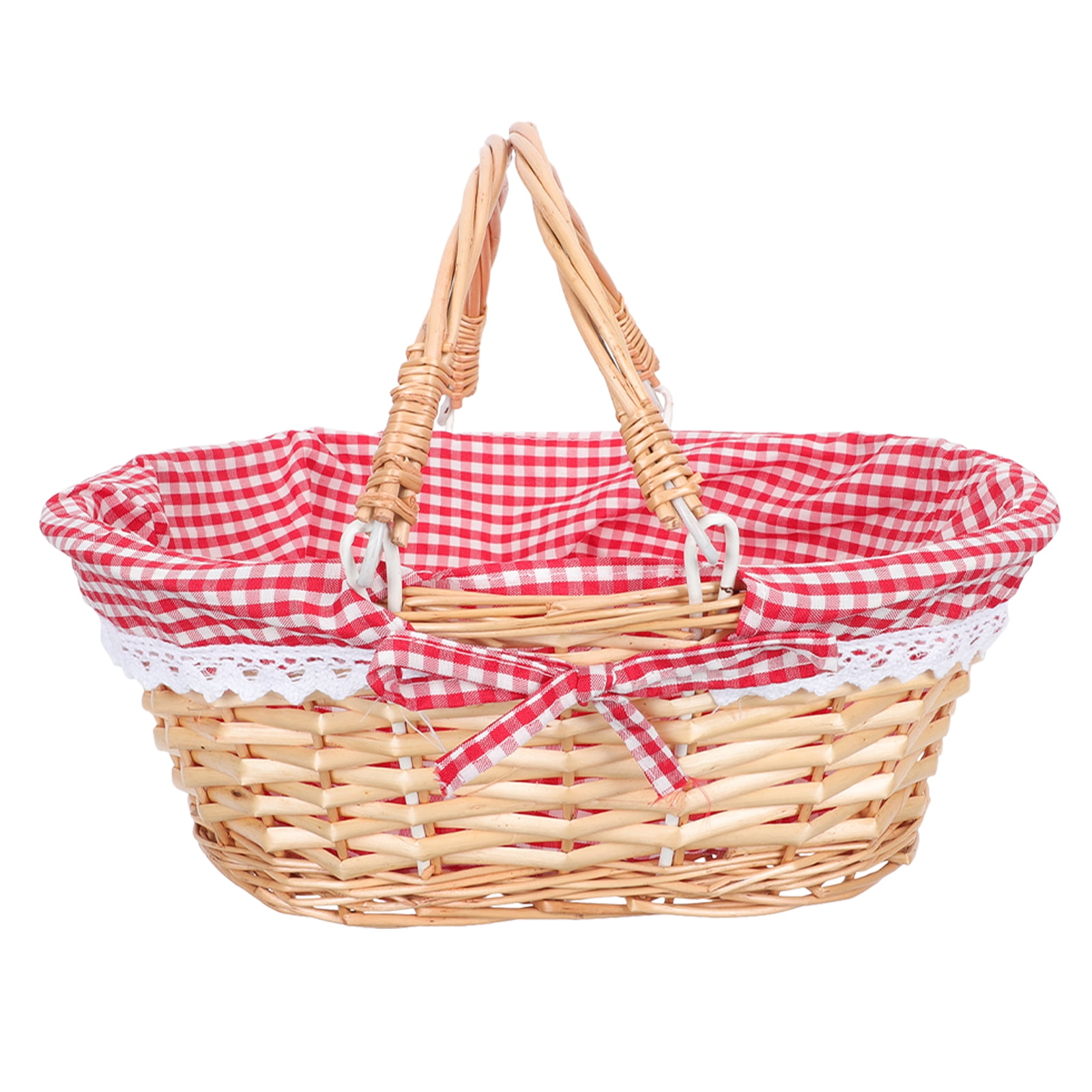 Rural Picnic Basket Natural Rattan Woven Basket Outdoor Basket with Lid