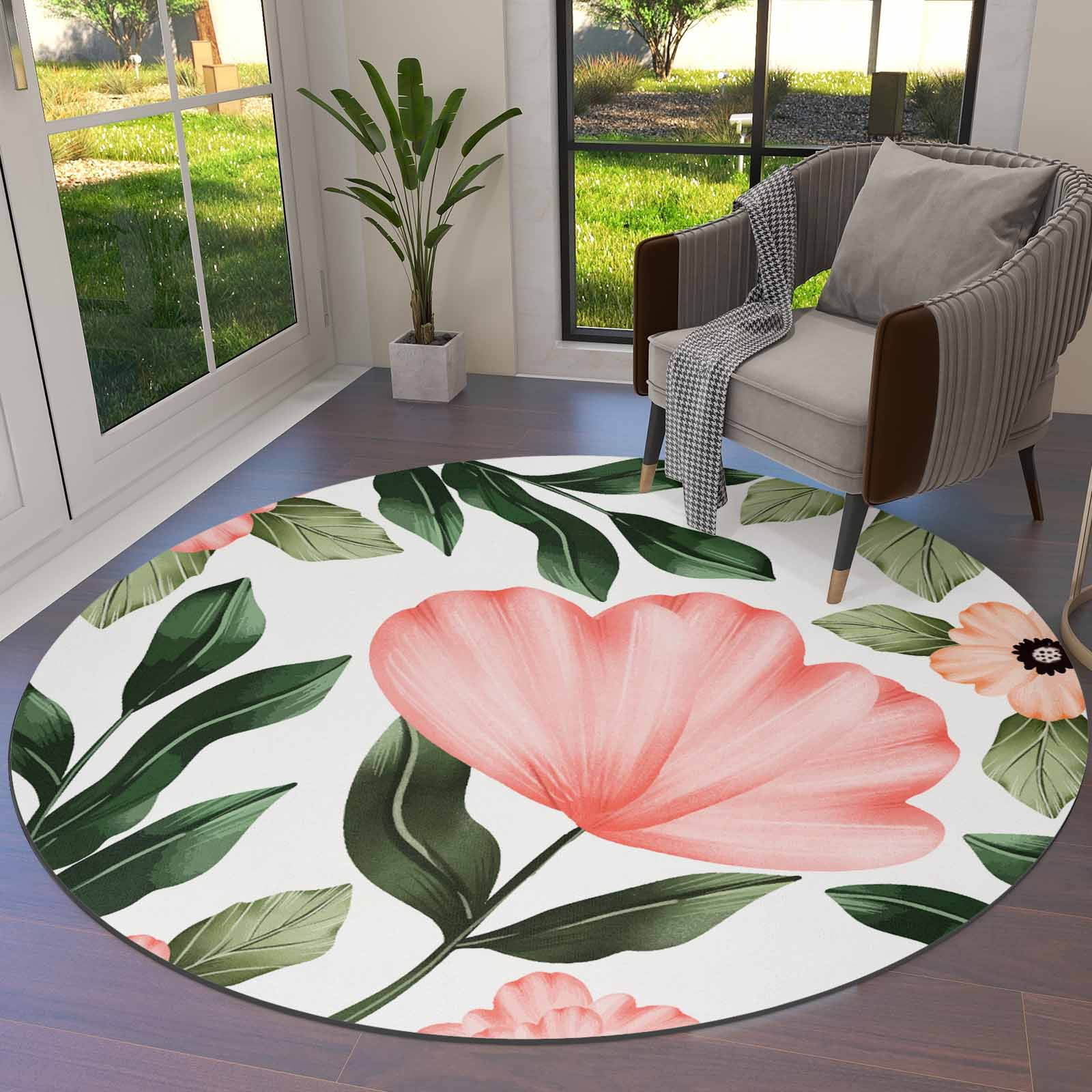 Rural Plants Flowers And Grass Round Area Rug Carpets For Living Room ...
