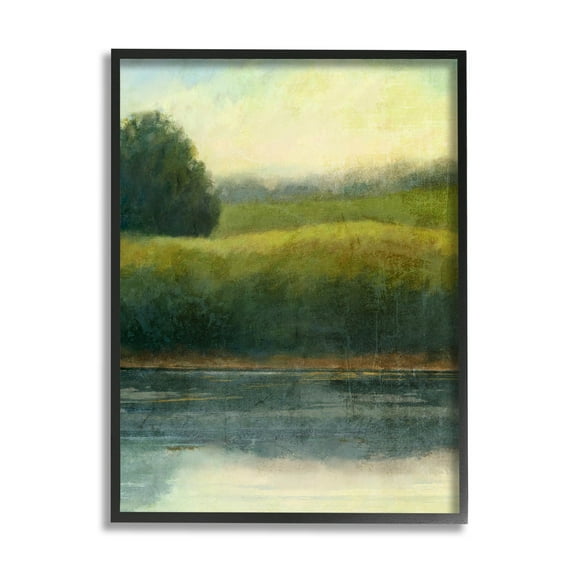 Rural Pond Grassland Nature Landscape Graphic Art Black Framed Art Print Wall Art