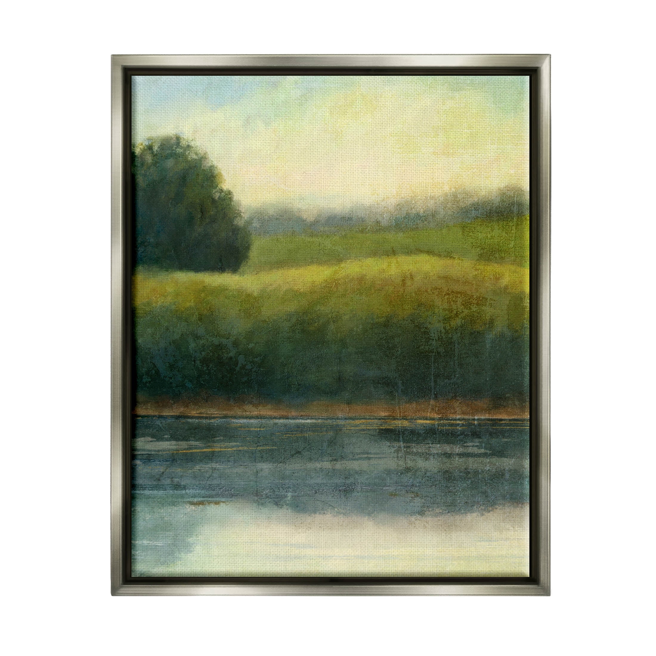 Rural Pond Grassland Nature Landscape Graphic Art Luster Gray Framed Art Print Wall Art