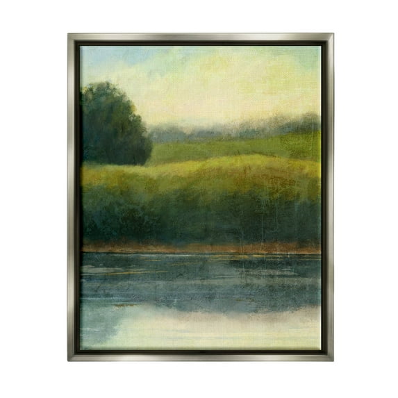 Rural Pond Grassland Nature Landscape Graphic Art Luster Gray Framed Art Print Wall Art