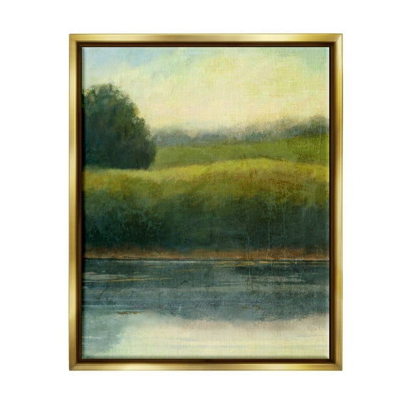 Rural Pond Grassland Nature Landscape Graphic Art Metallic Gold Framed Art Print Wall Art