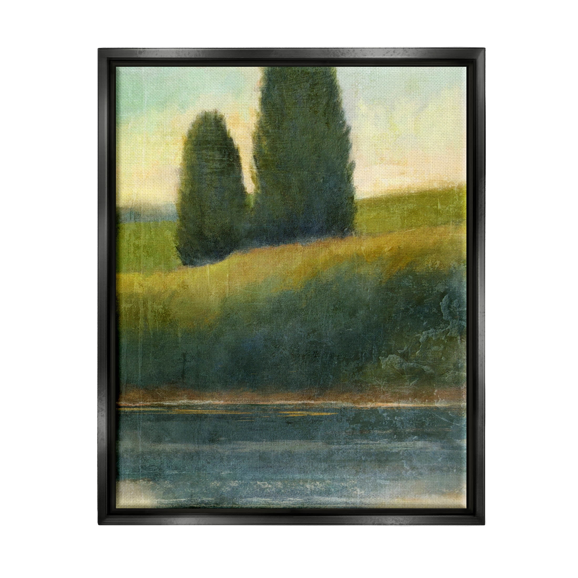 Jet Black Framed Landscape Canvas Print with Rural Pond Reflection
