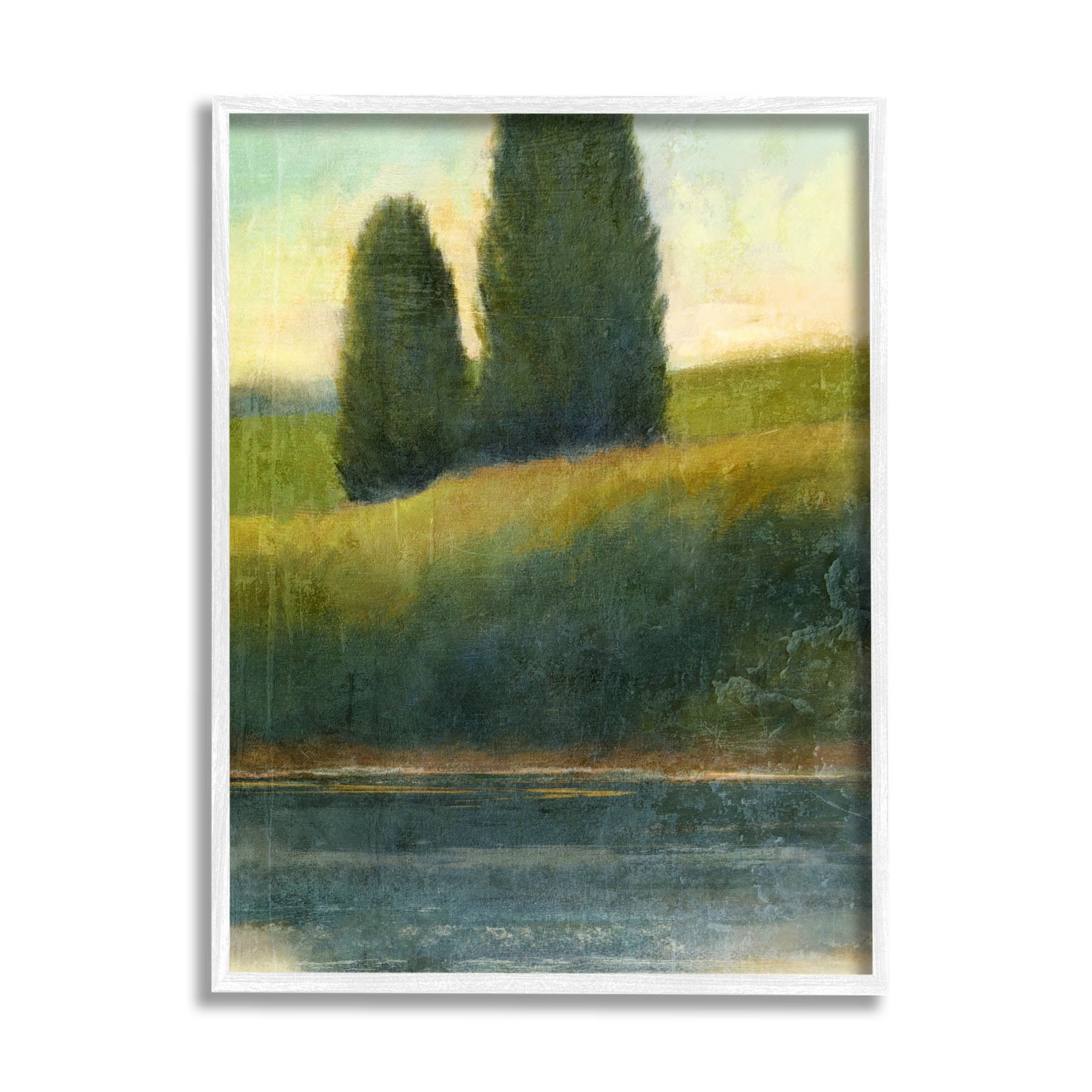 Rural Pond Reflection Landscape Landscape Graphic Art White Framed Art Print Wall Art