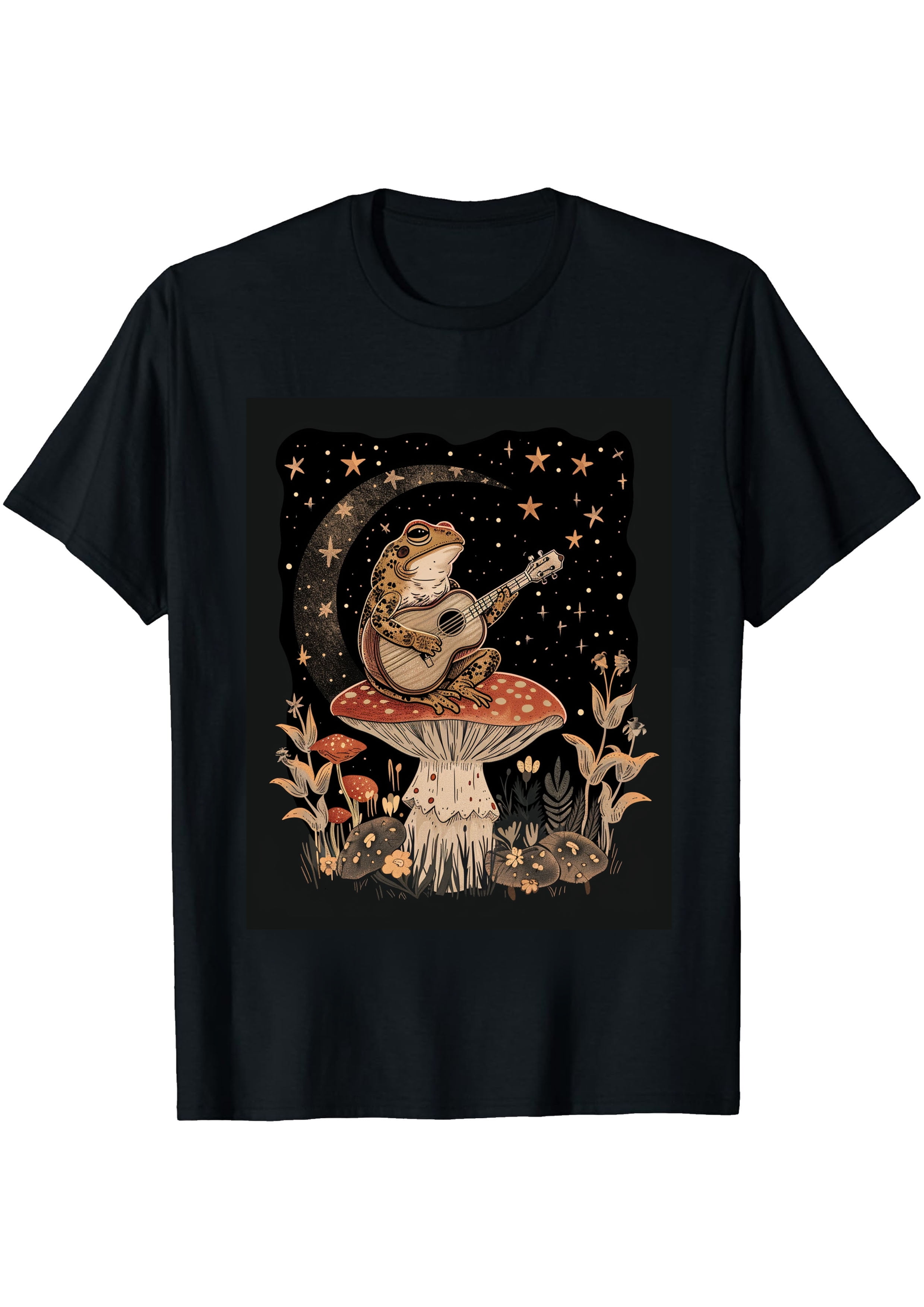 Rural Punk Aesthetic T-shirt Design: Cute Frog Playing Banjo, Starry ...