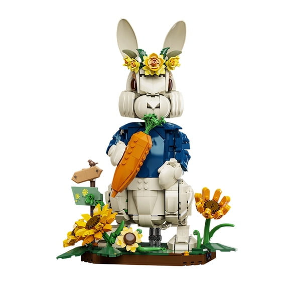 Rural Rabbit Building Blocks Set 1258PCS Bunny with Carrot & Sunflower Garden Display Model Farm Animal Collectible DIY Construction Kit Home Decor