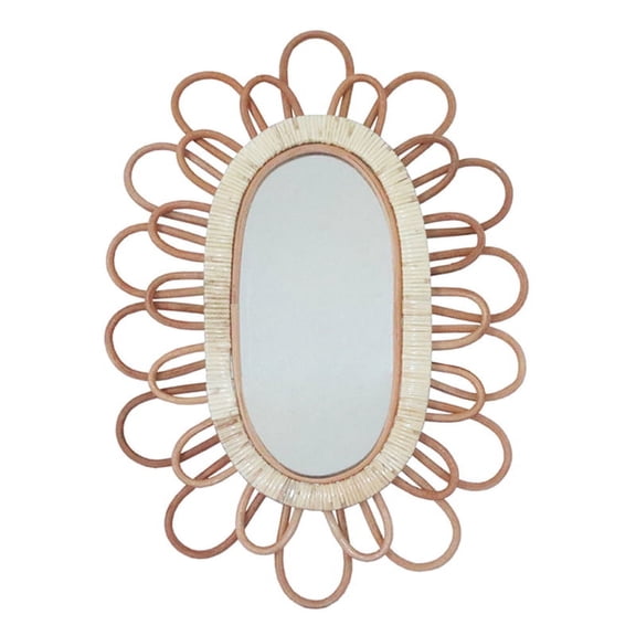 Rural Rattan Innovative Art Decoration Makeup Mirror Dressing Bedroom Bathroom Wall Hanging Mirrors Craft