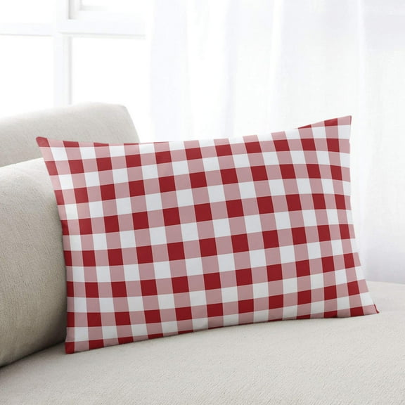 Rural Red Buffalo Checkered Farm Throw Pillow Cover Case, Couch Sofa Bed Pillowcase, Soft Decorative Lumbar Pillow Protector, 16x24Inch Reversible Pillow Shams with Zipper