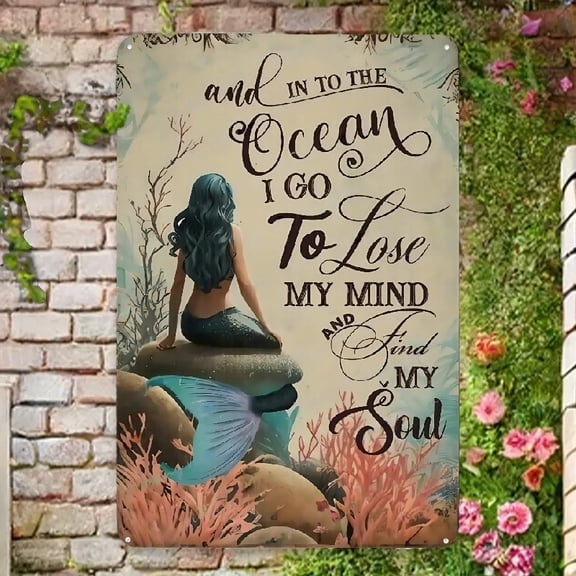 Rural Retro Metal Tin Logo And Ocean Mermaid Mural Retro Tin Logo, Family Cafe, Shop, Bedroom, Bathroom, Bar, Novelty Living Room, Courtyard, Farmhouse, Wall Decoration Metal plaque, Home