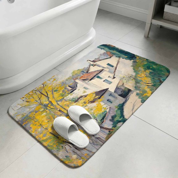 Rural Road Bathroom Rugs Non Slip Washable Bath Mat Absorbent Front Door Mat Abstract Art Oil Painting Pastoral Villas Indoor Doormat for Kitchen Entryway Shower Decor Accessories 15.7"x23.6"
