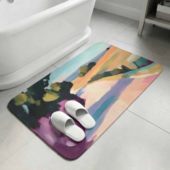 Rural Road Bathroom Rugs Non Slip Washable Bath Mat Absorbent Front Door Mat Country Natural Trees Mountain Abstract Art Indoor Doormat for Kitchen Entryway Shower Decor Accessories 15.7"x23.6"