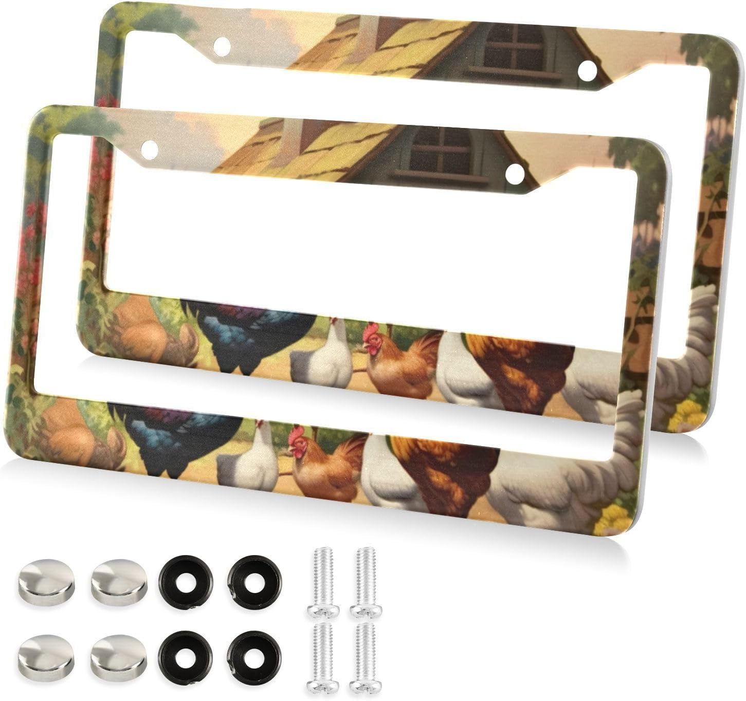 Rural Roosters License Plate Frames Universal Aluminum License Plate