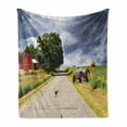 thumbnail image 1 of Rural Soft Flannel Fleece Throw Blanket, Farmhouse on the Country Road Barn and Tractor Side in Stormy Day Picture, Cozy Plush for Indoor and Outdoor Use, 70" x 90", Multicolor, by Ambesonne, 1 of 6