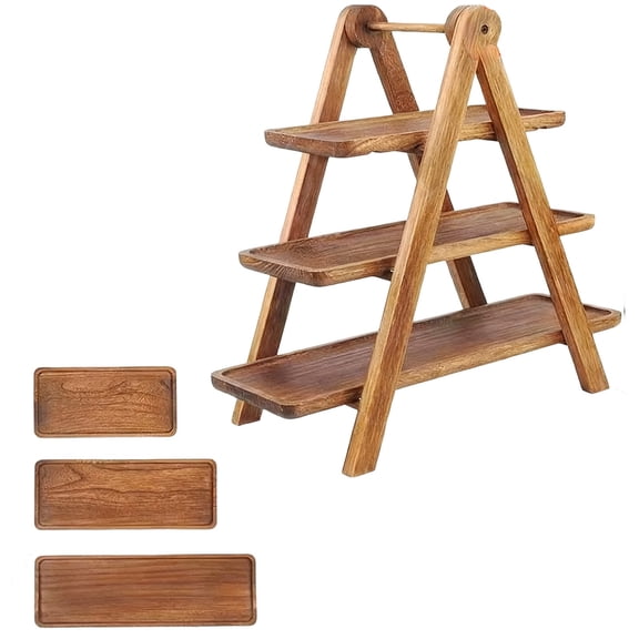 Rural Solid Wood A Frame 3 Tier Decorative Trays For Dessert Display Holiday Party Sweets And Cupcakes