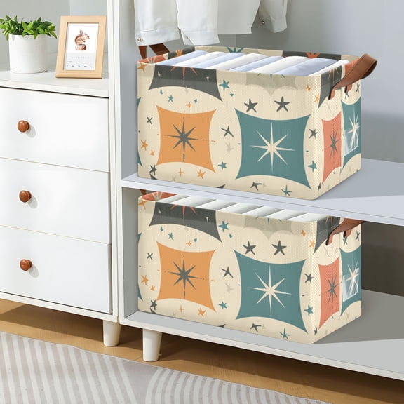 Rural Stars Square Foldable Storage Large Fabric Storage Baskets Organizer Storage Bins with Handles for Shelves