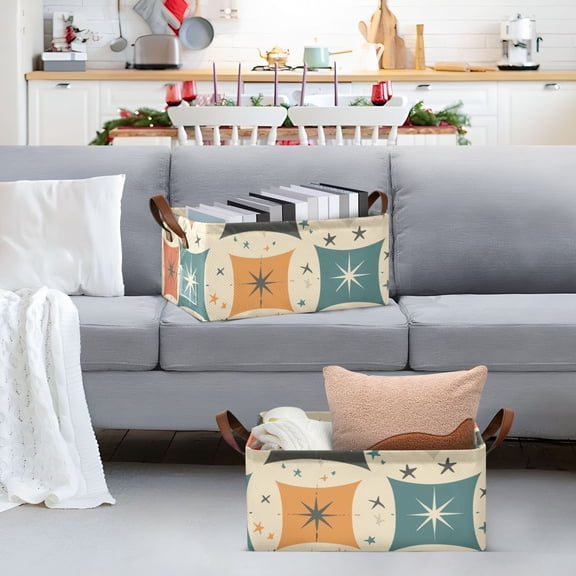 Rural Stars Square Storage Bins with Handles Foldable Storage Baskets for Shelves Organizer Cloth Baskets